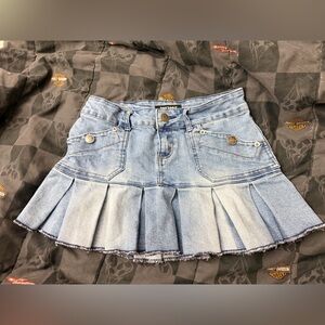 Y2K vintage Tattoo Denim Pleated Mini Skirt